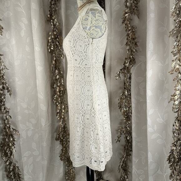 Merona Women’s 6 Off-White Lace Crochet One-Shoulder Dress Scallop‎ Hem Cocktail - Picture 6 of 13